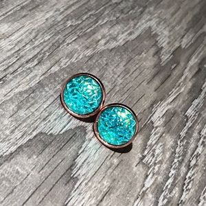 Aqua Iridescent Aztec Stone w/Rose Gold Stud